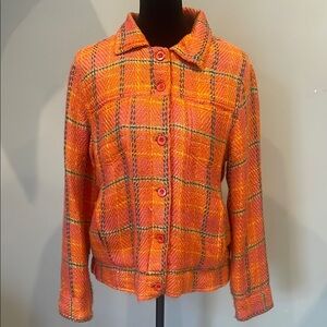 Vibrant Orange Plaid Blazer with Classic Tartan Design